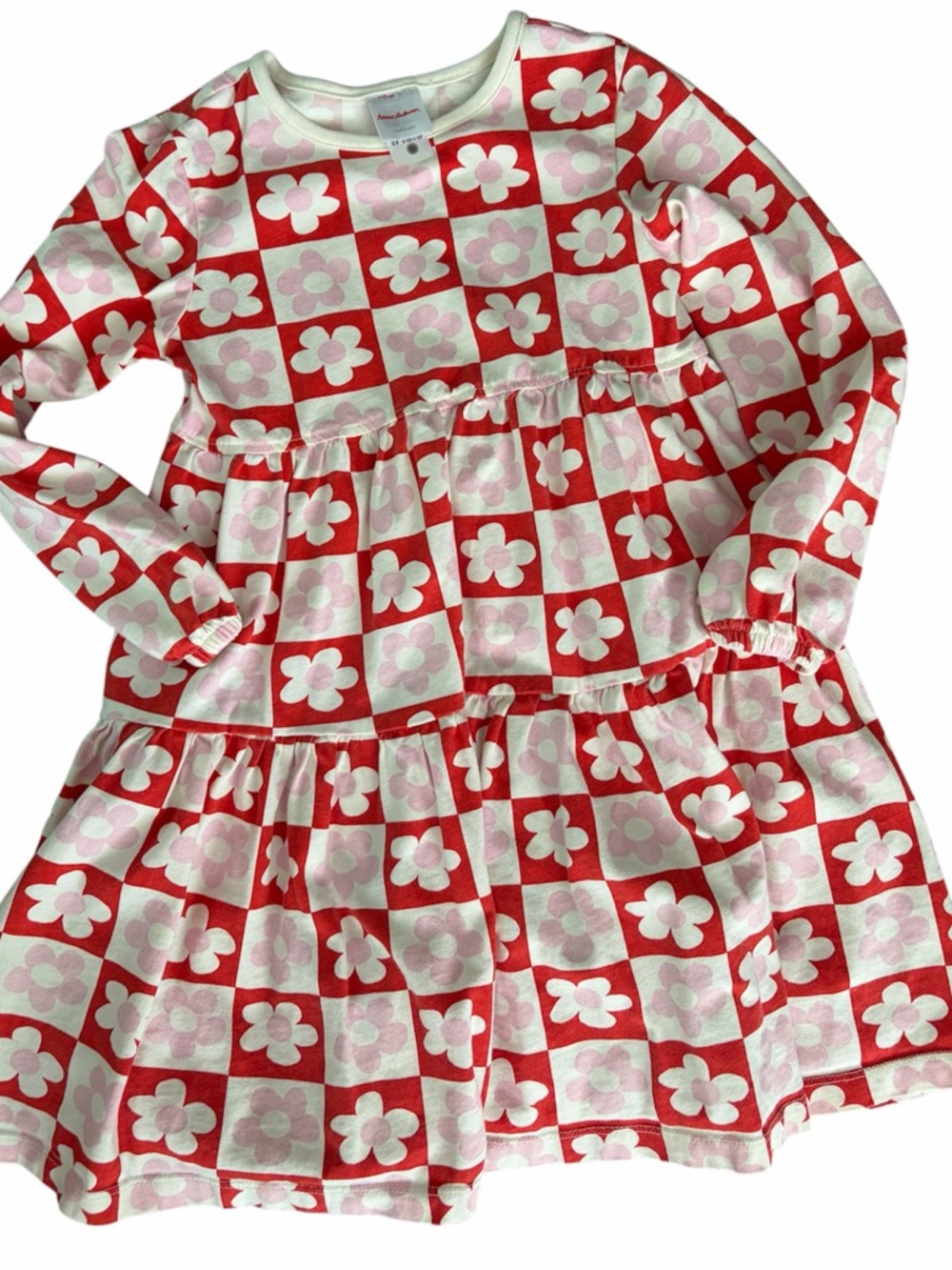 Hanna Andersson Red & Light Pink Floral Check Knit Dress